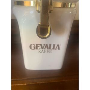 Gevalia Kaffe White Ceramic Coffee Canister Airtight Storage 8"